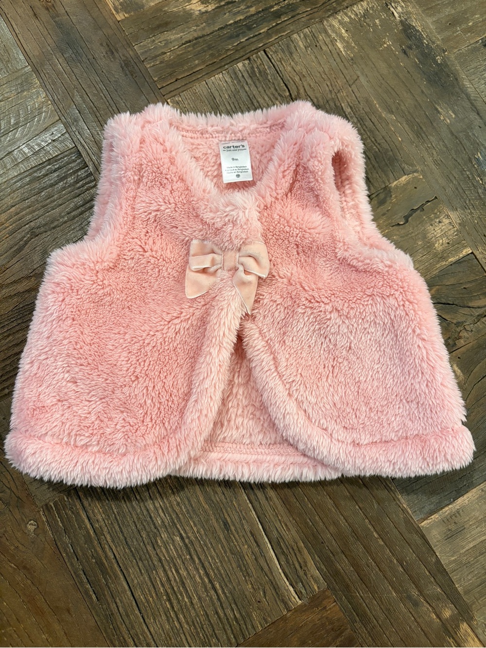 Carter's Just One You Size 9M Pink Sherpa Fleece Bow Accent Baby Vest